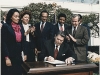 President Ronald Reagan signs legislation to create a federal holiday honoring Martin Luther King, Jr. in the Rose Garden of the White House on November 2, 1983.